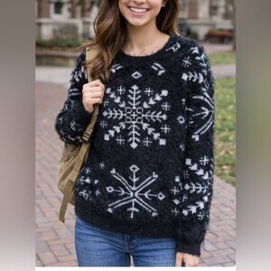 Anthropologie Finn & Clover Snowflake Sweater Textured Black & White. Sz S. EUC!